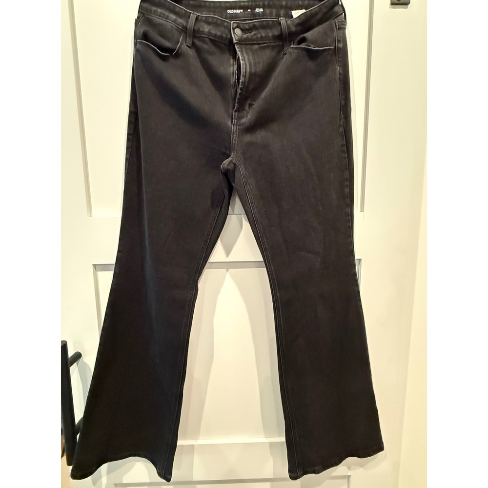 Old Navy High Rise Flare Jeans Black Stretch Denim Size 14 Retro Style